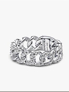 Pandora Silver Pavé Cuban Link Ring